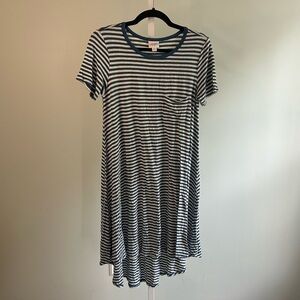 LuLaRoe Blue Stripe Short Sleeve Hi-Lo Dress